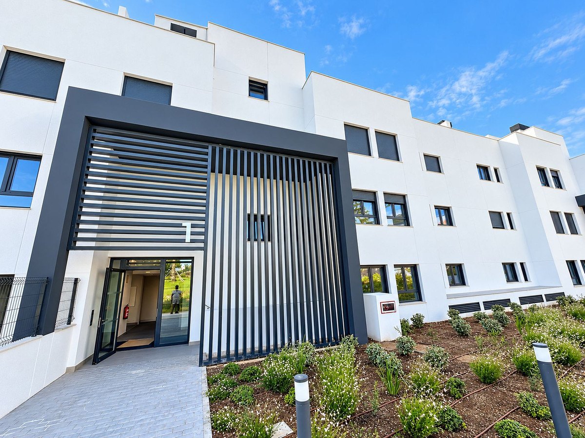 The entrance to the building