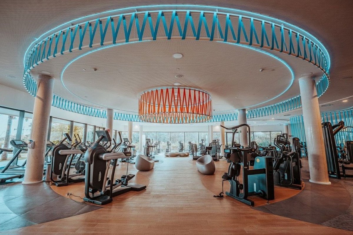 The resort's gym under its ring ceiling