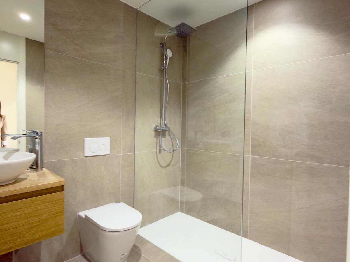The walk-in shower