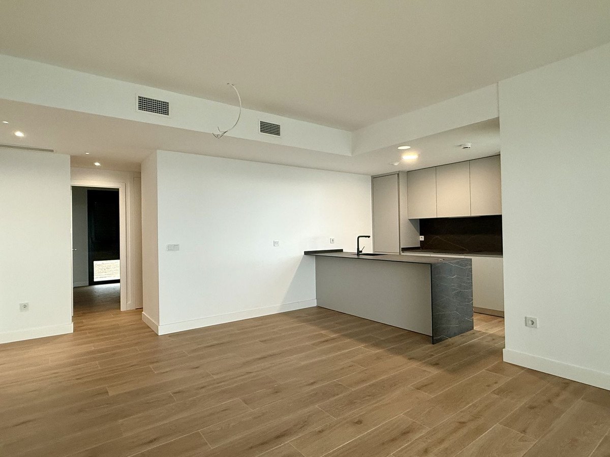 The kitchen island and the open-plan room