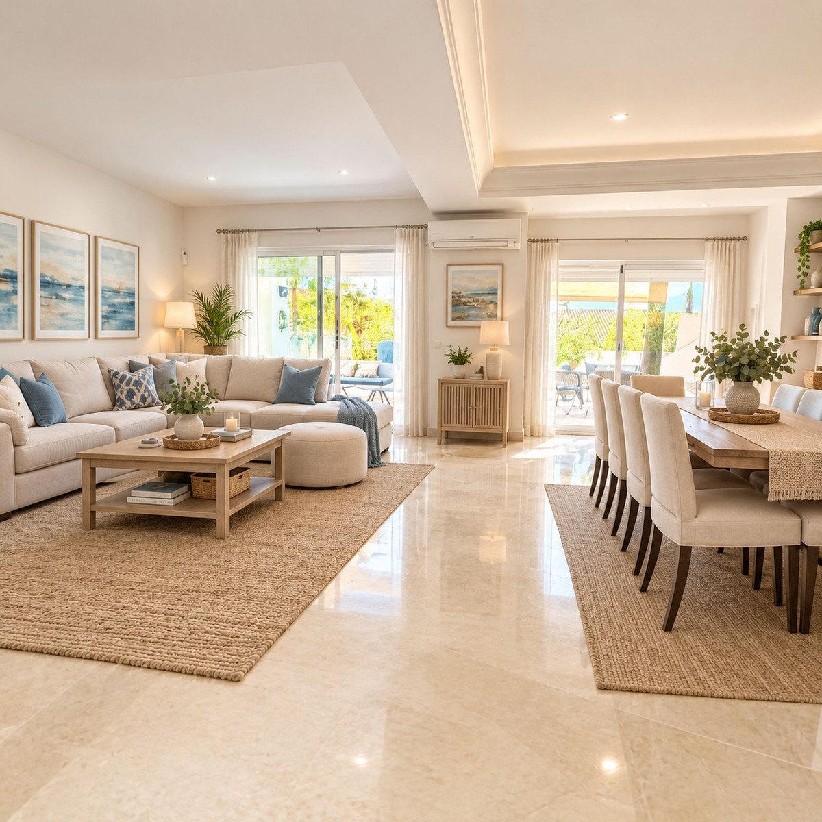 The open-plan living and dining room