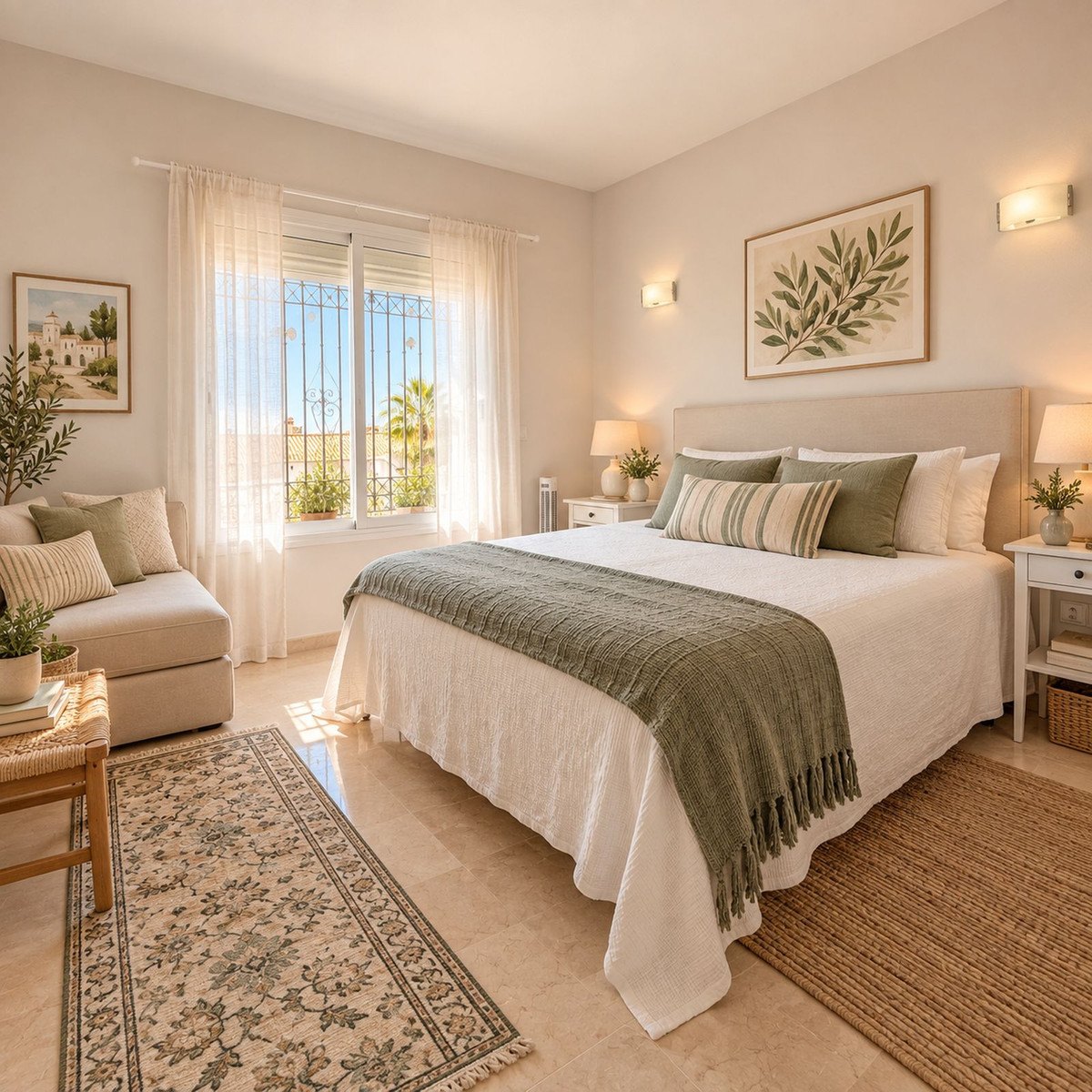 A bedroom with its window to the garden