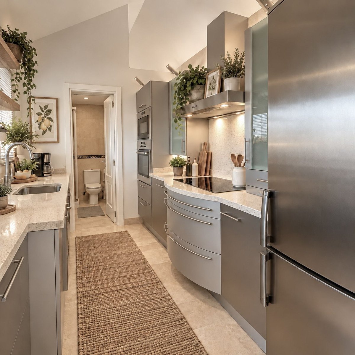 The top-floor apartment's own kitchen