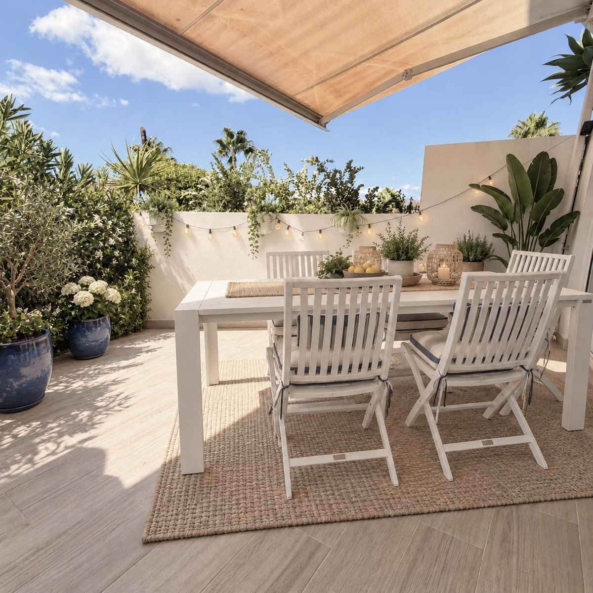 Dining outside on the south-facing terrace