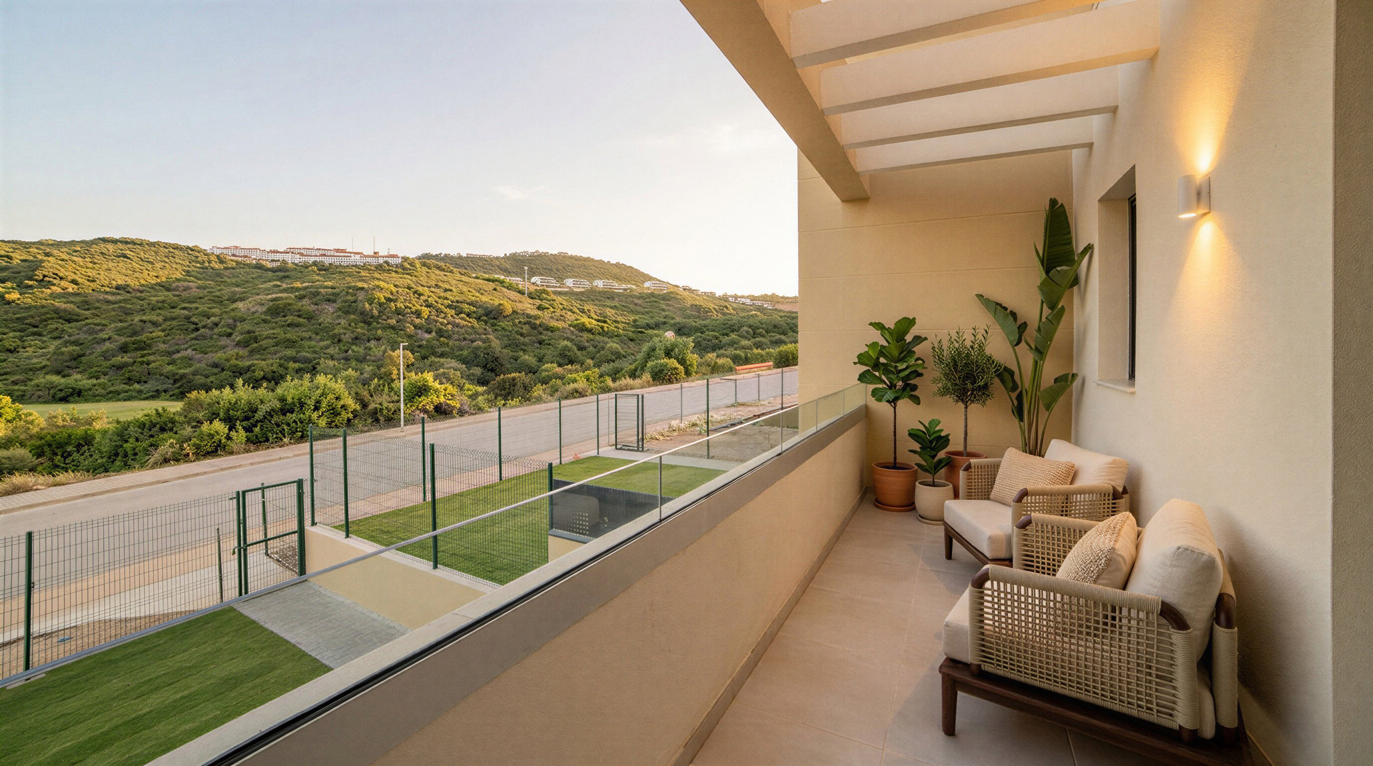 The view from a duplex terrace over the valley
