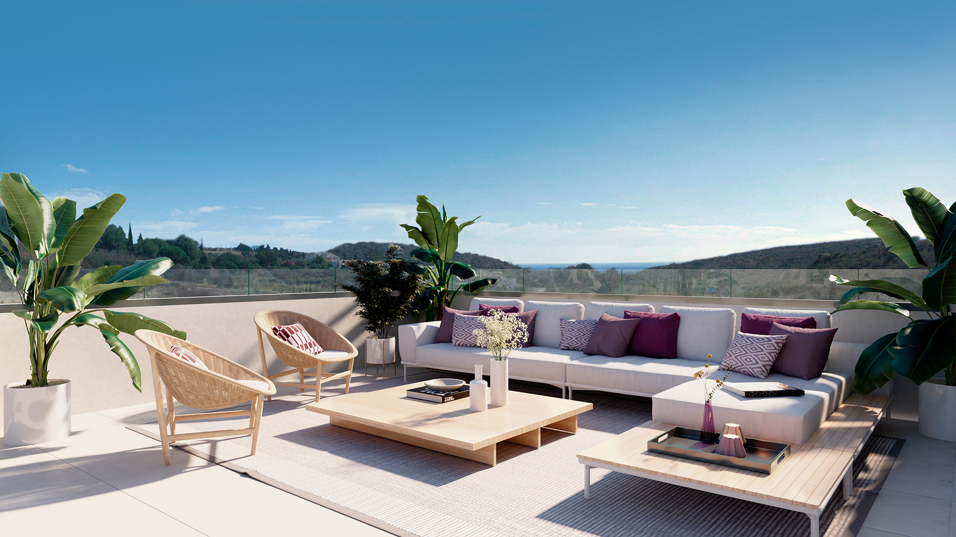 Lounge terrace at dusk
