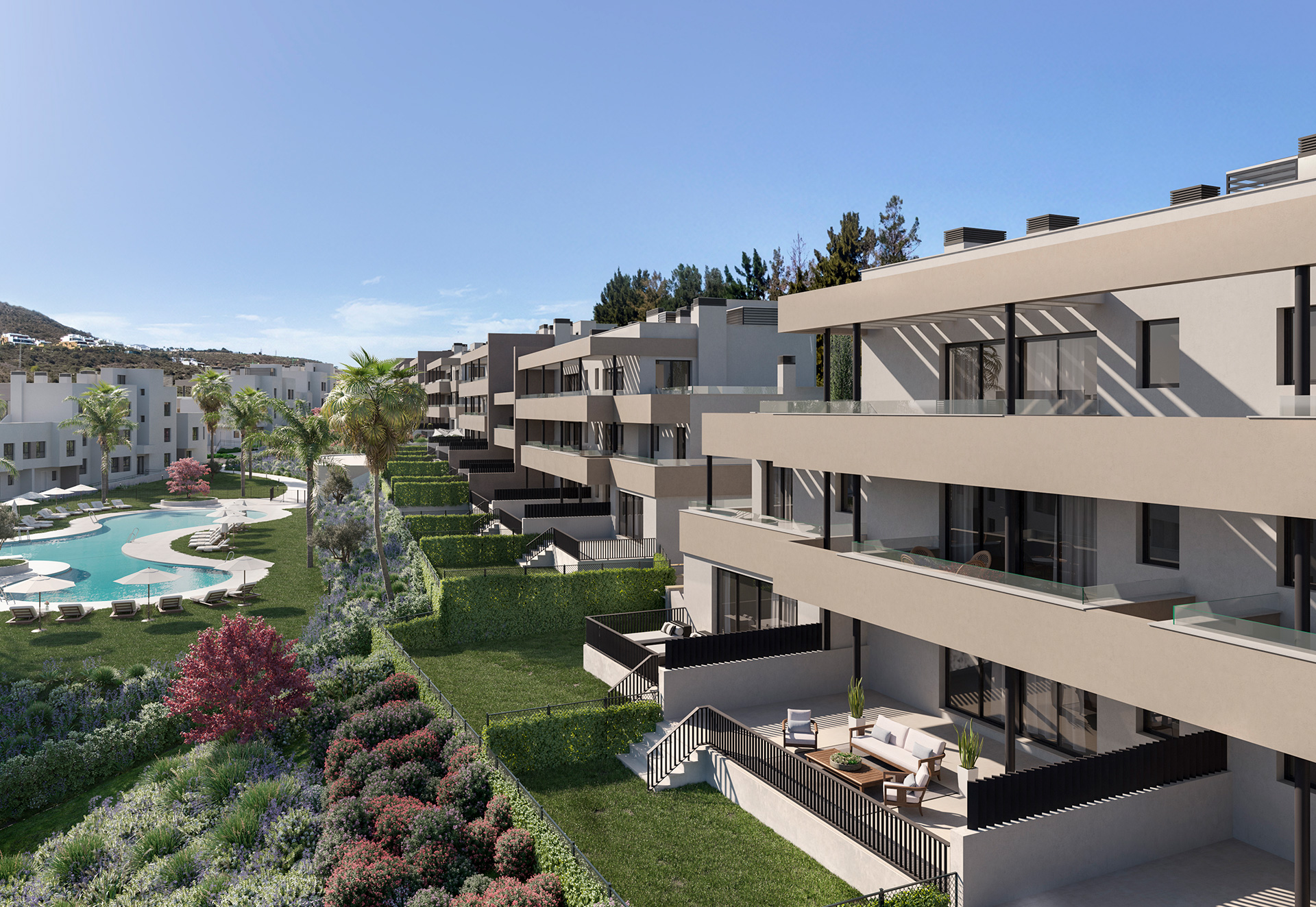 Terraces above the pool