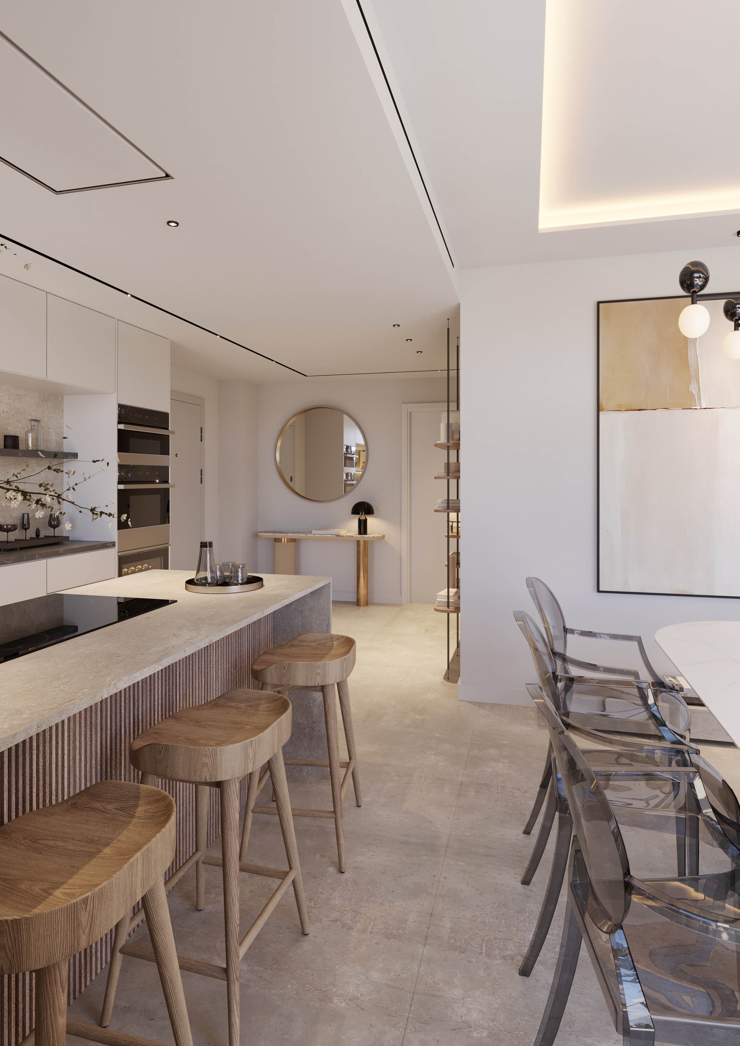 Open-plan living, dining and kitchen