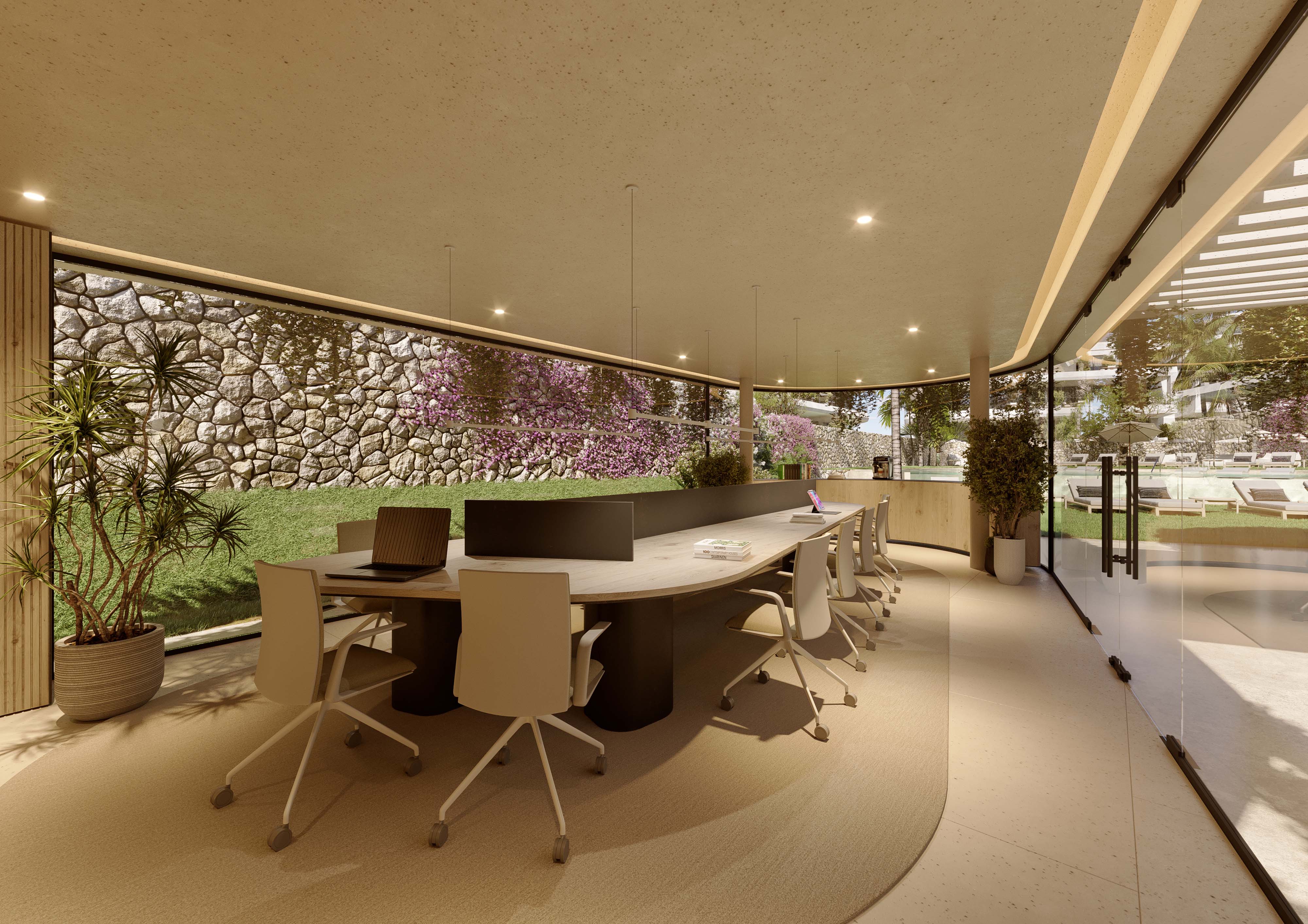 Co-working under the slatted soffit