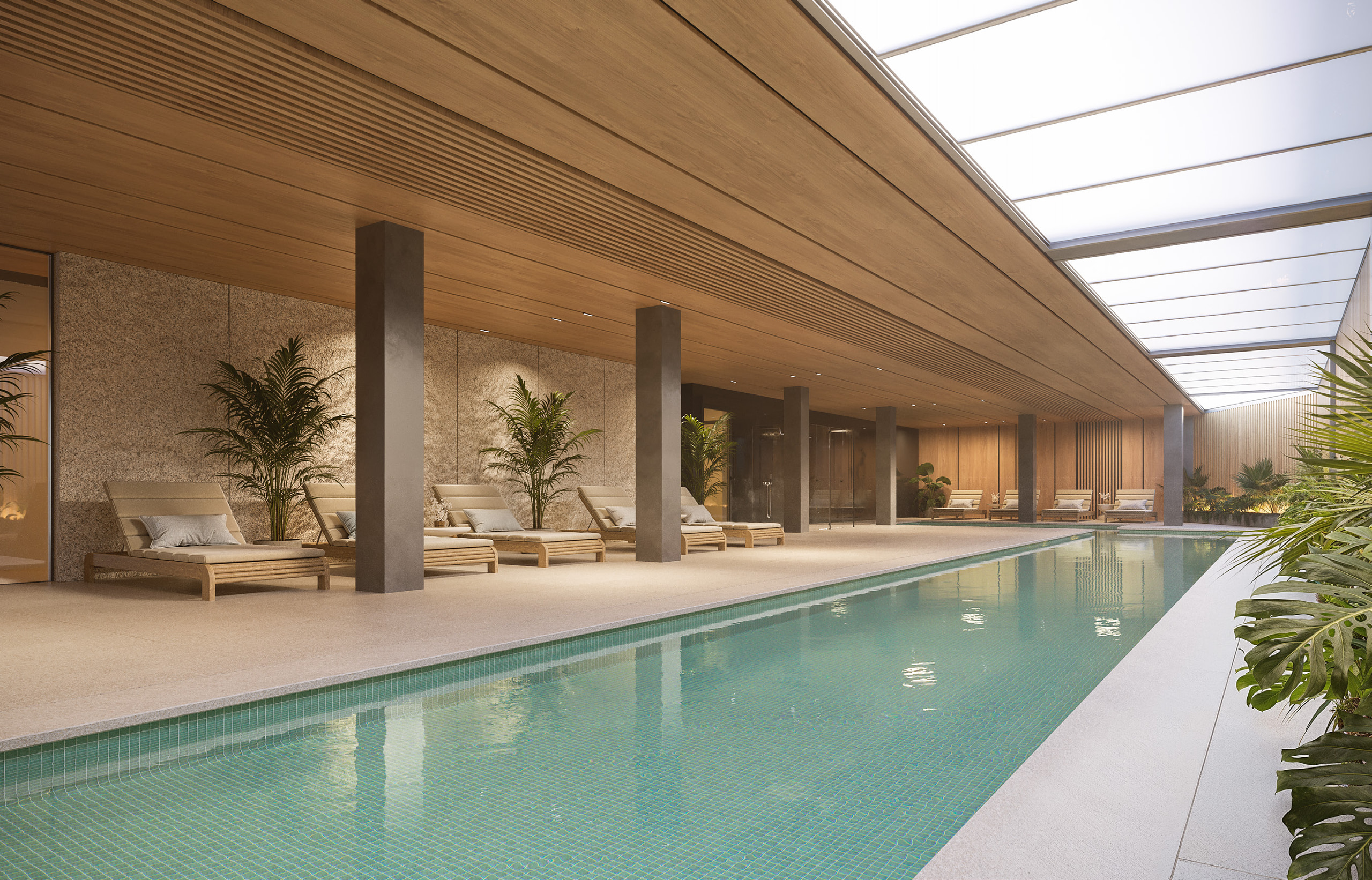The skylit indoor pool