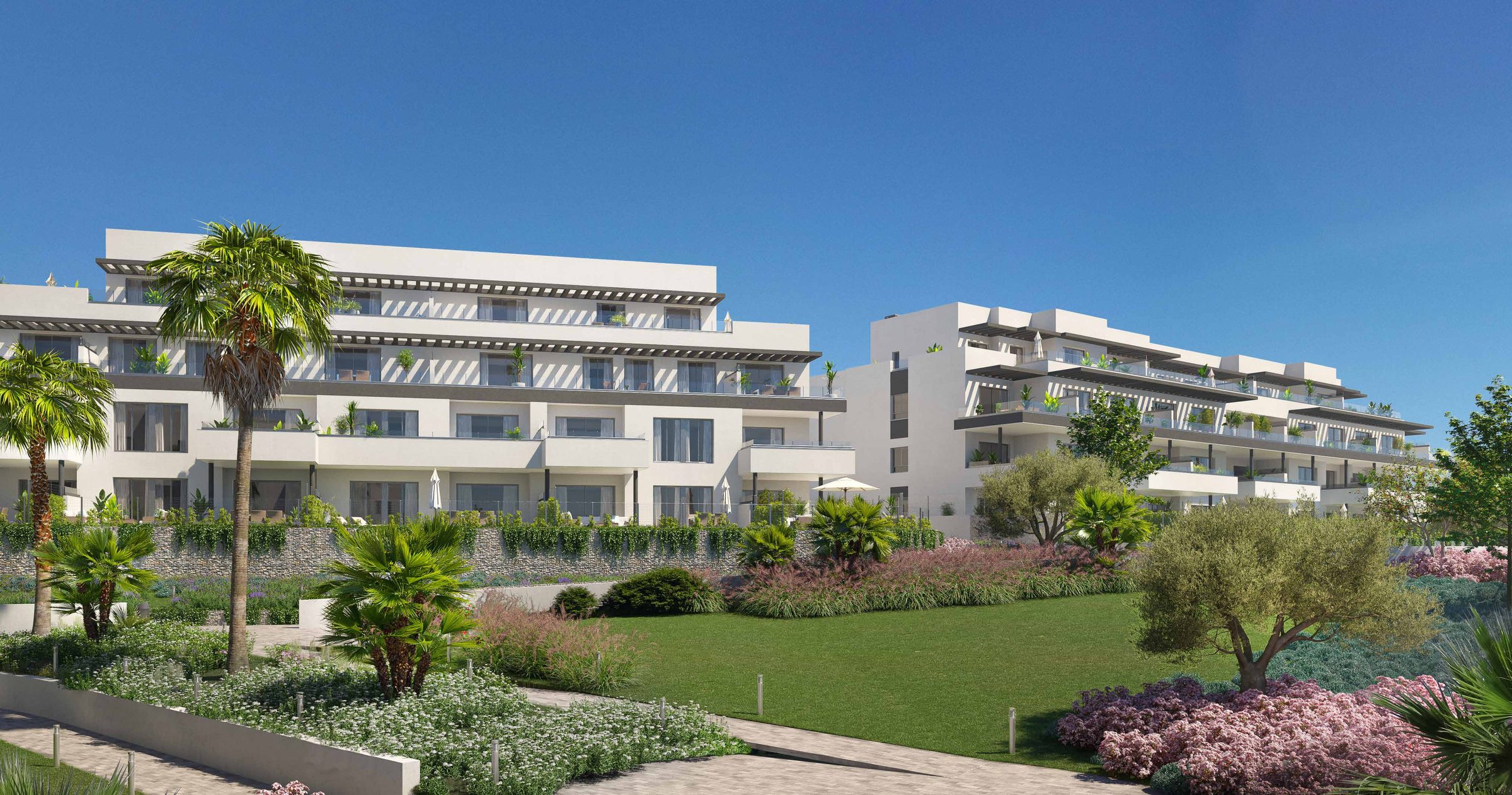 The blocks from the garden: three floors of terraces facing south