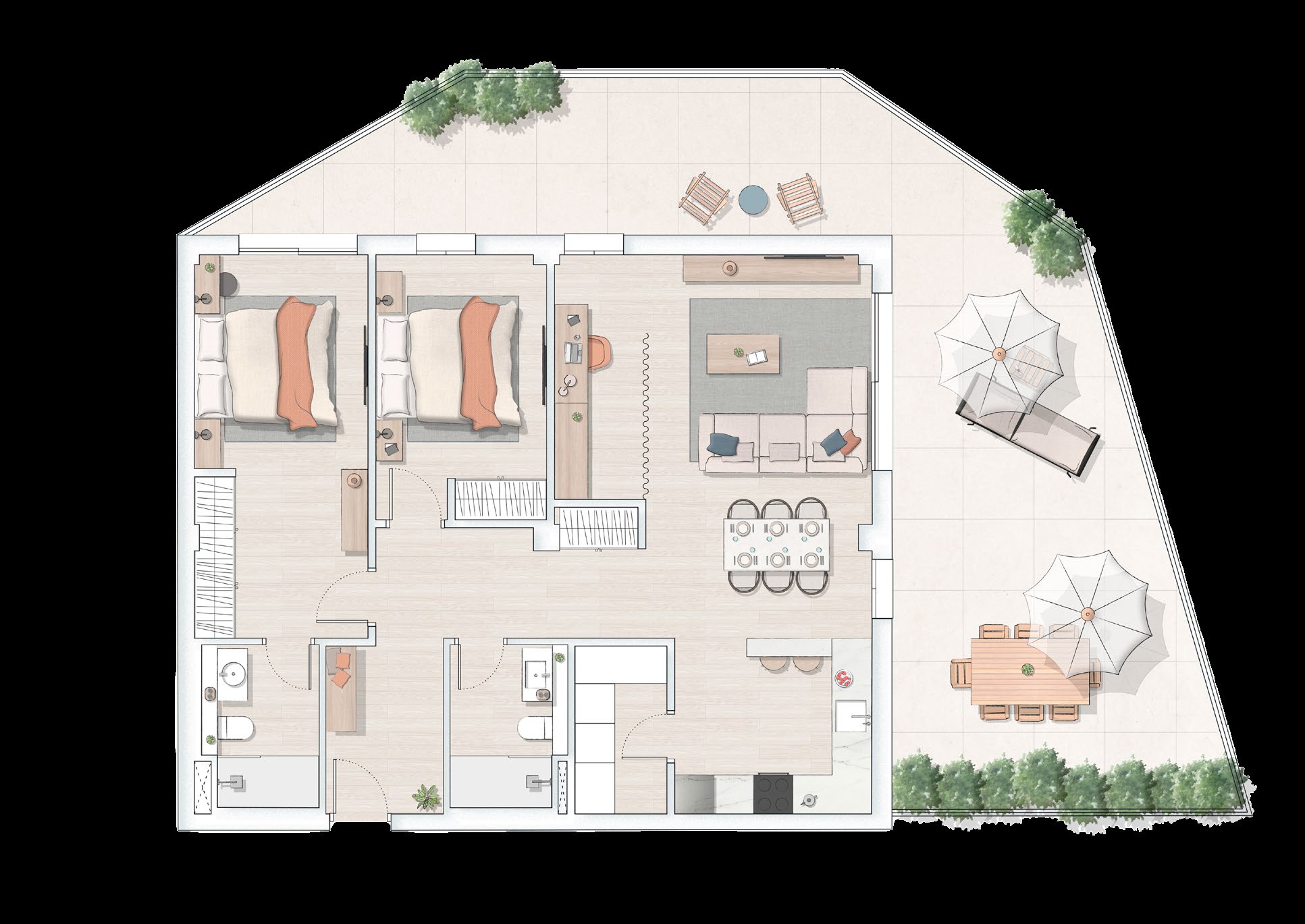 Three bedrooms