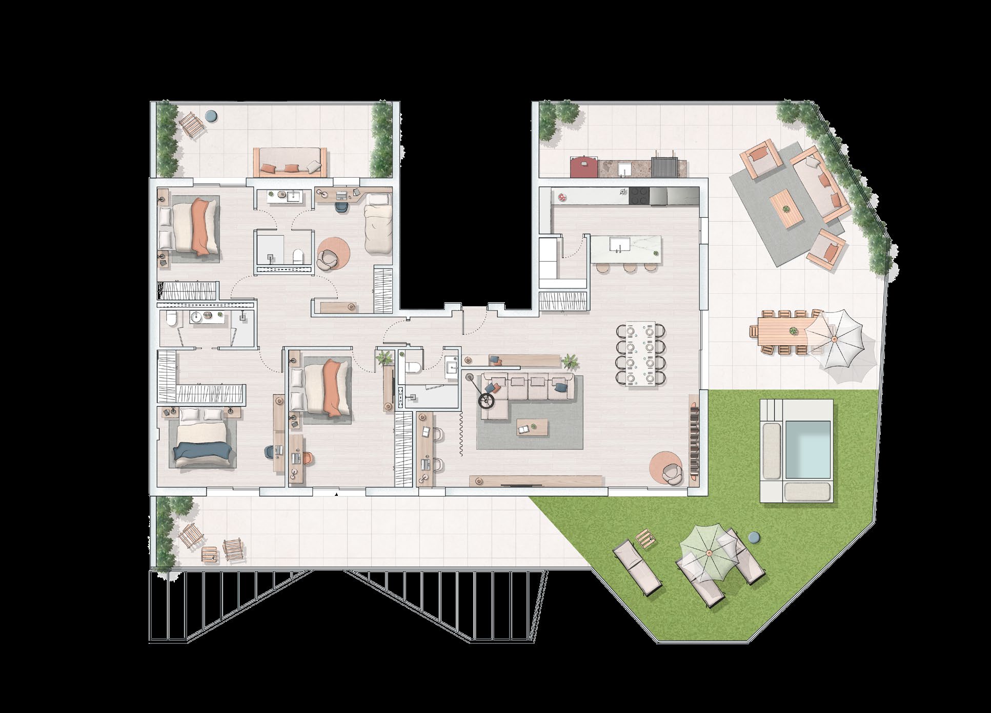 Corner home with terrace