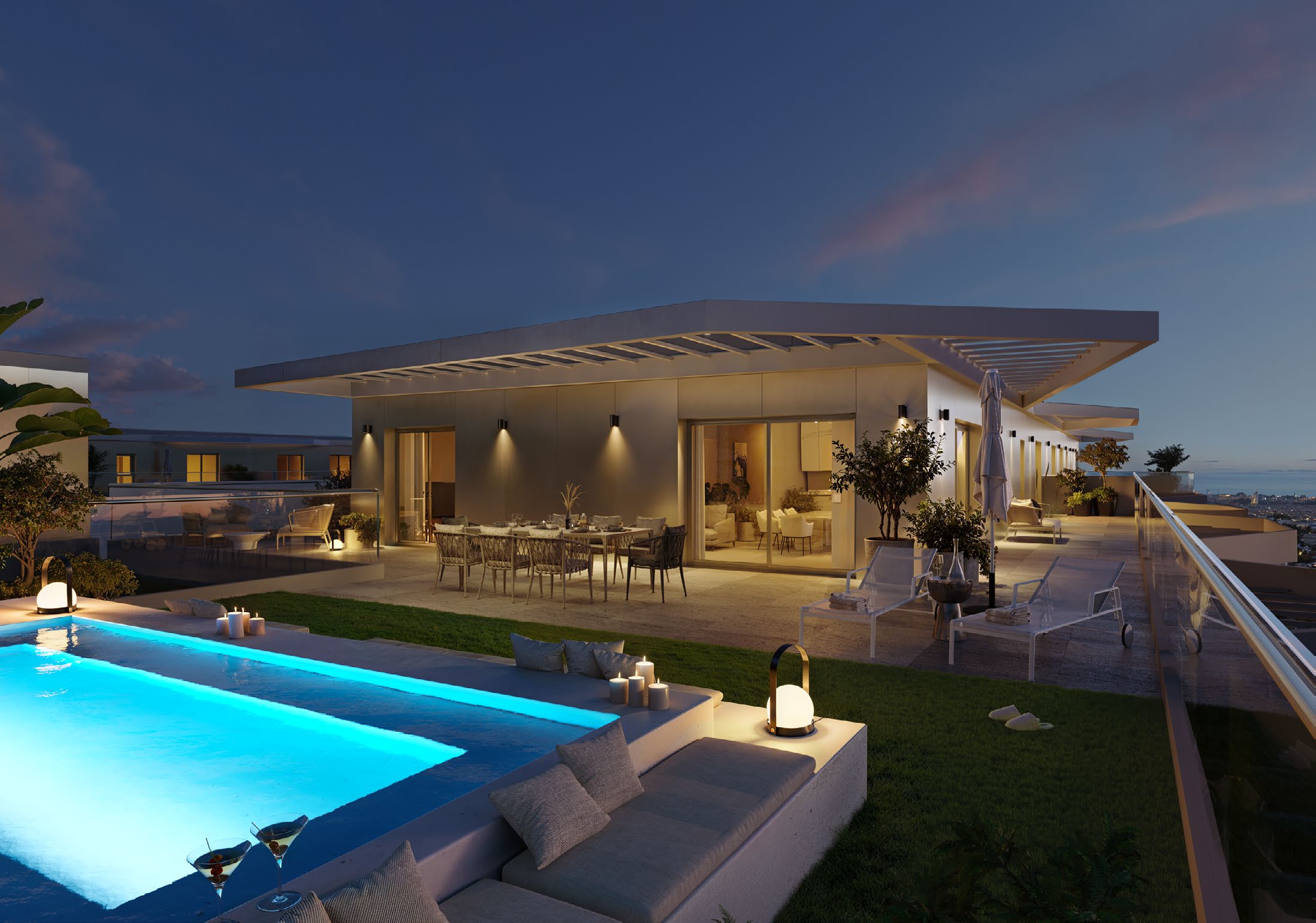 The pool at dusk