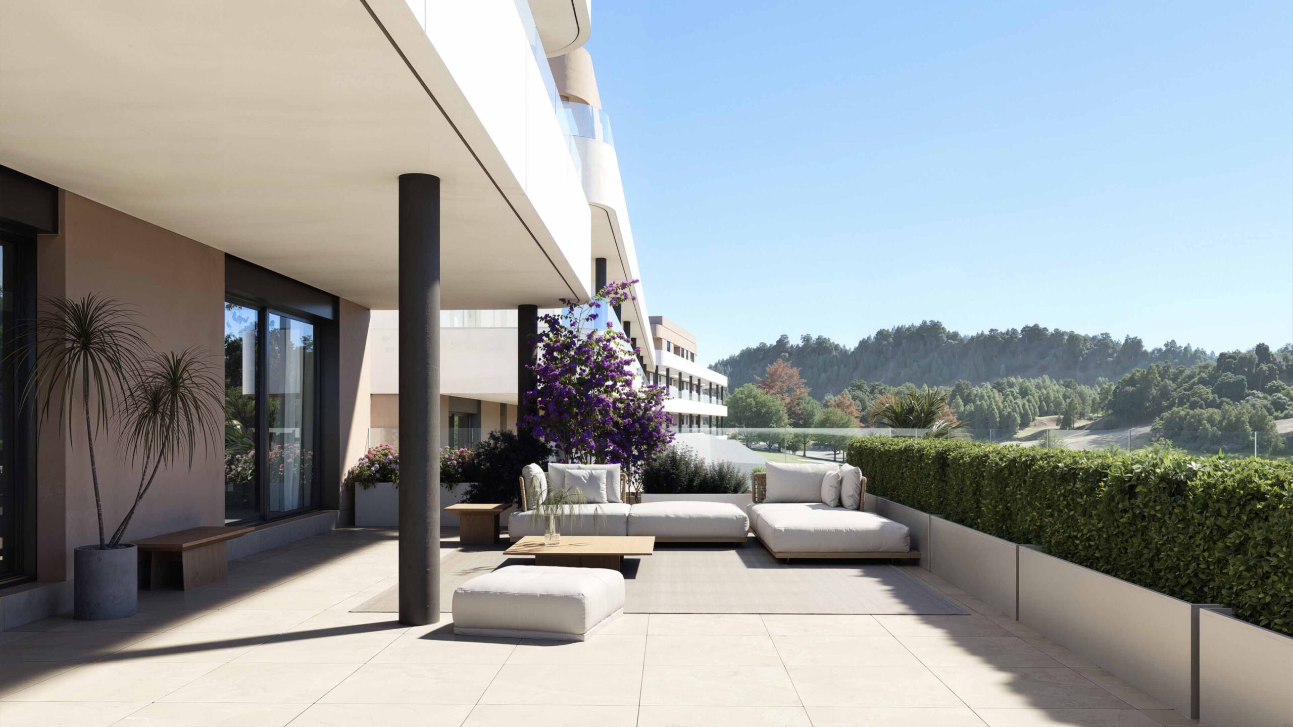 A private terrace with bougainvillea