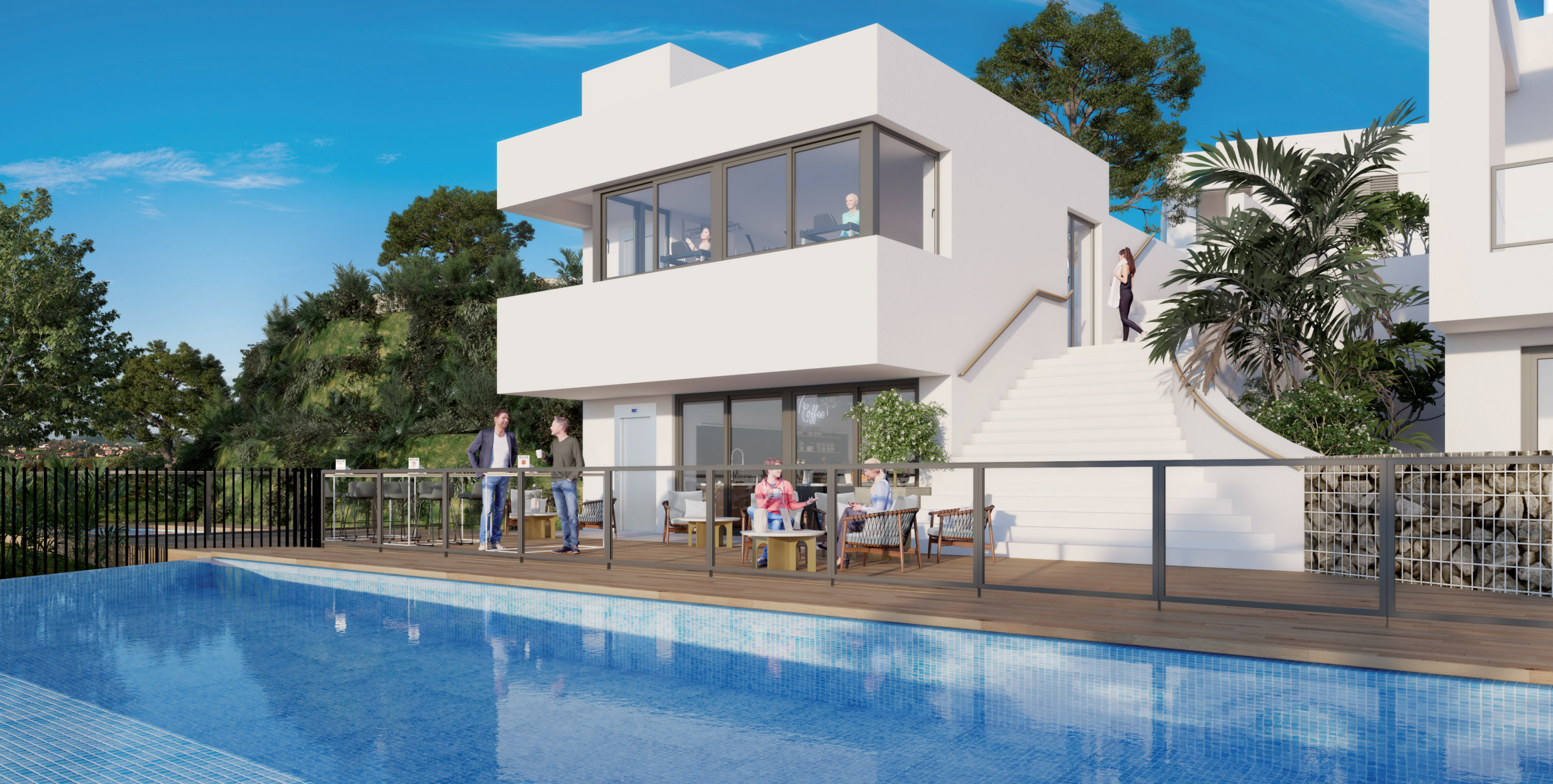 3–4 bedroom semi-detached houses in Mijas Alta — the pool and the house behind it