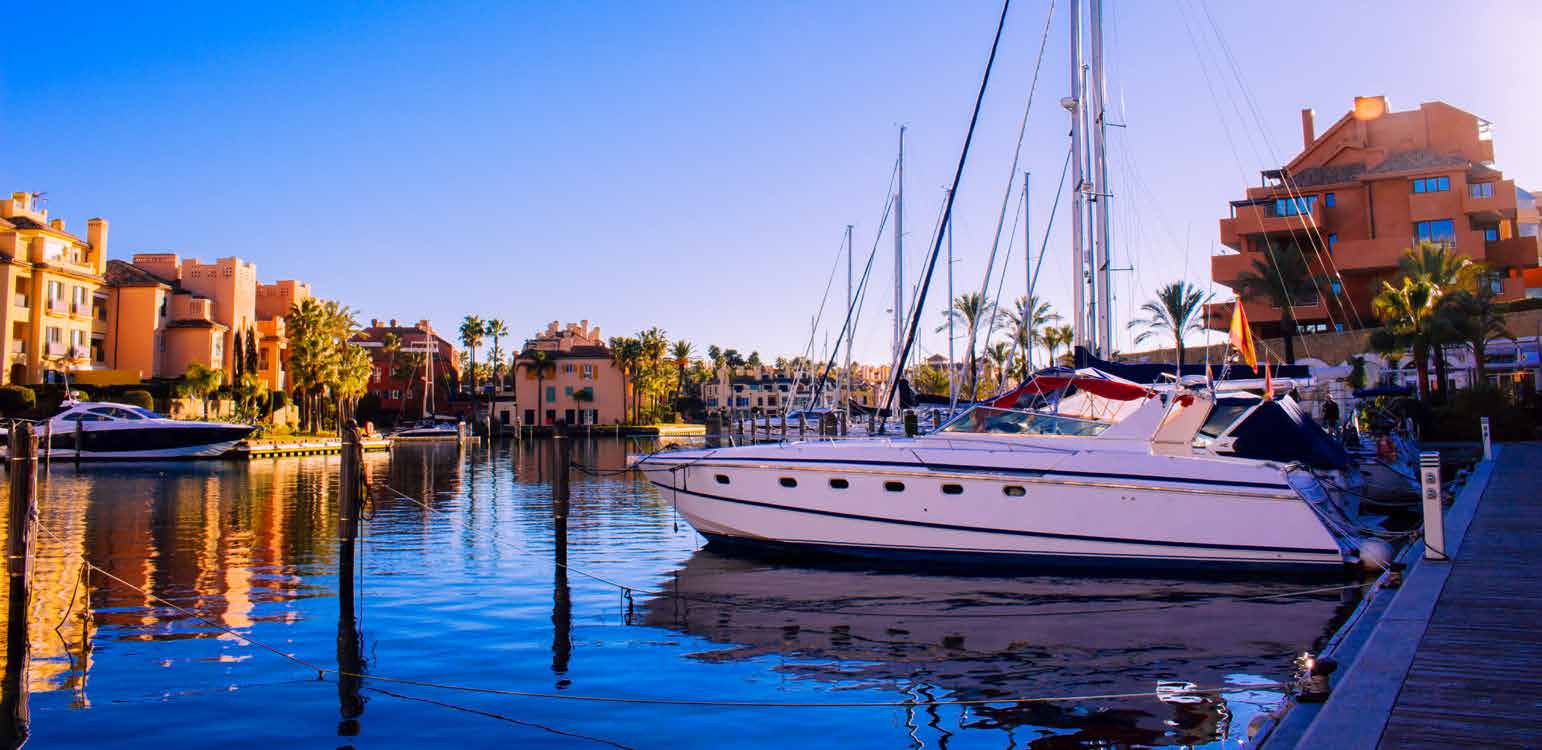Boats in Sotogrande marina at dusk