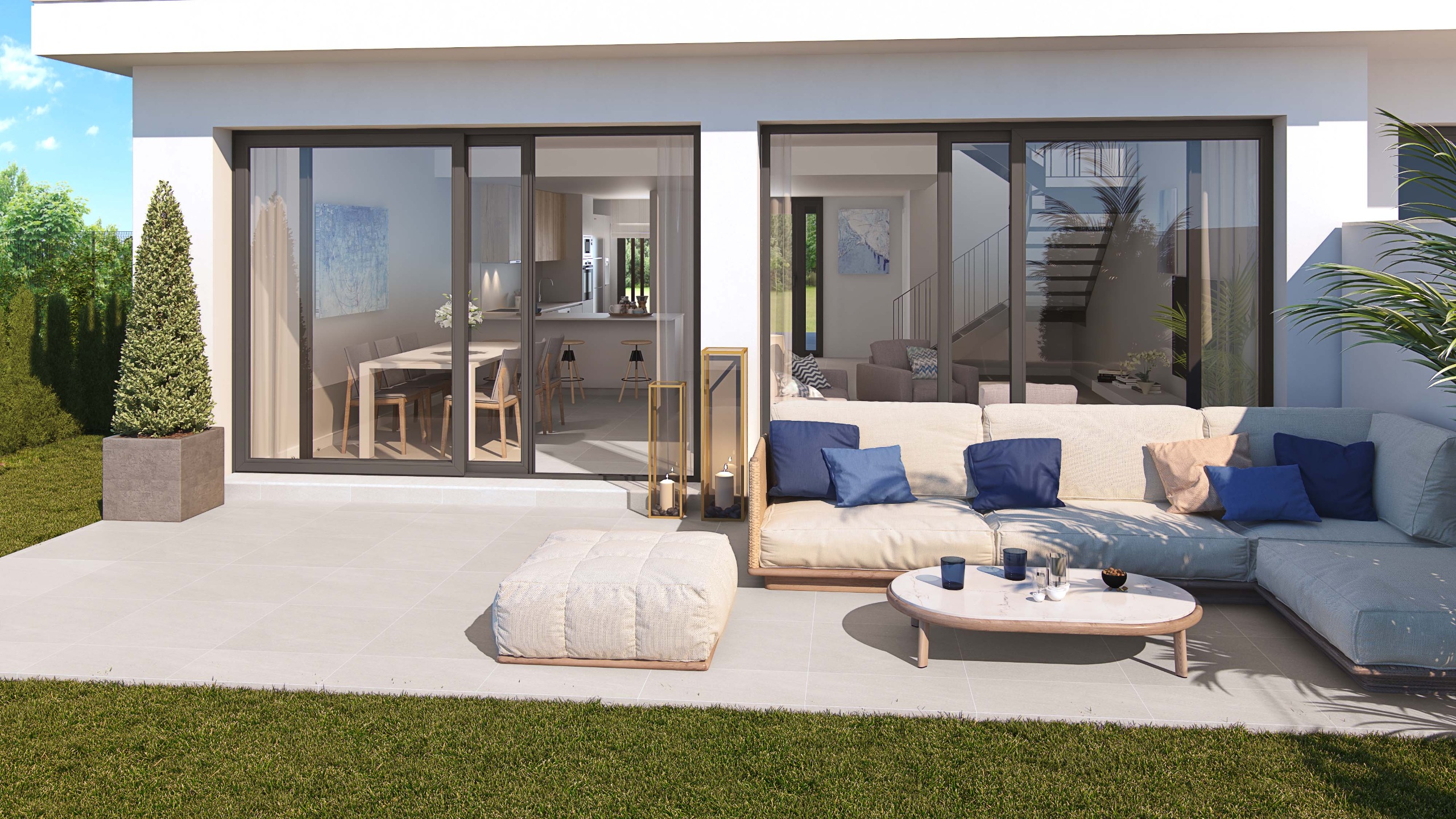Covered terrace with the doors slid open