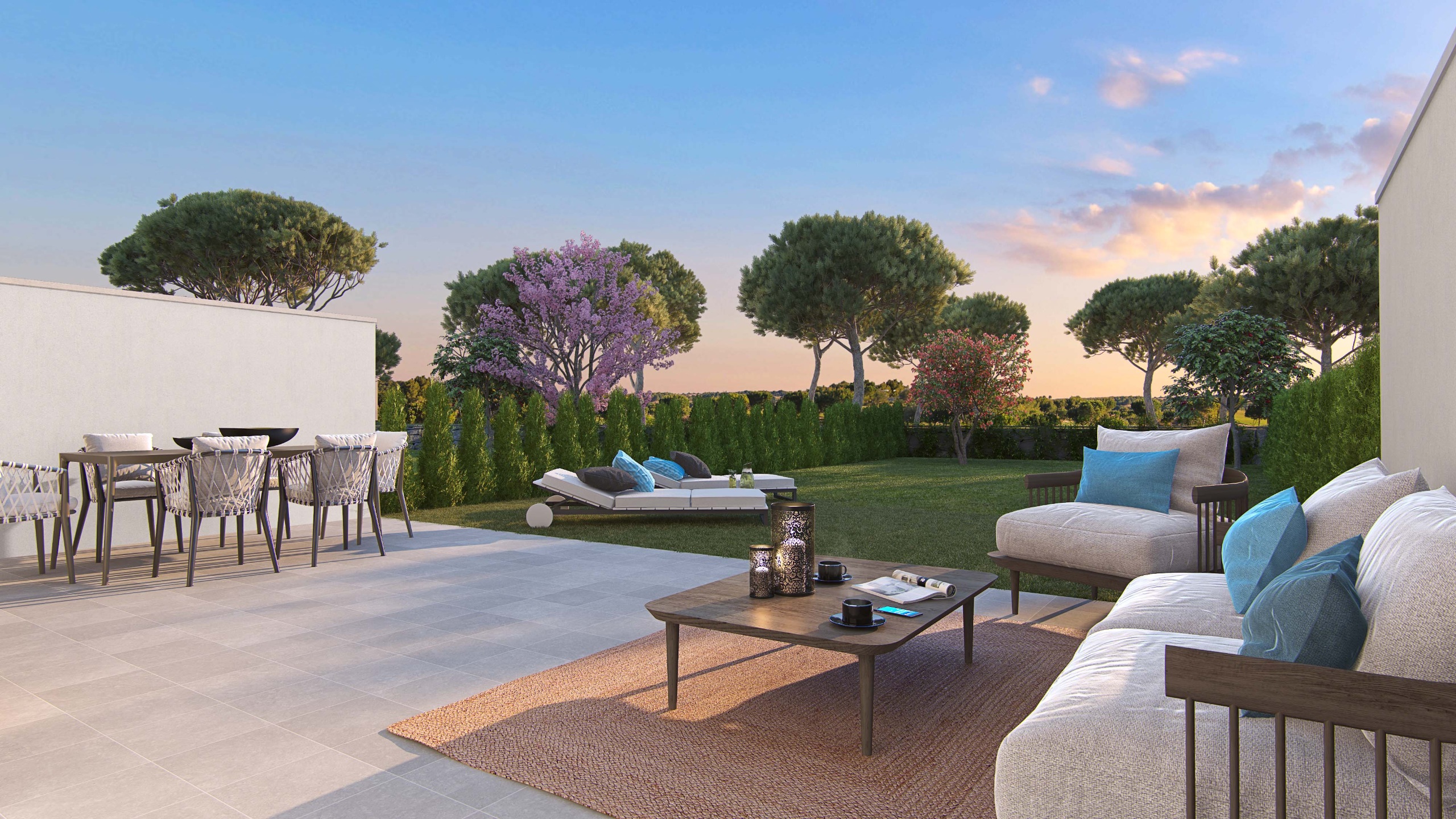 Rear terrace at dusk
