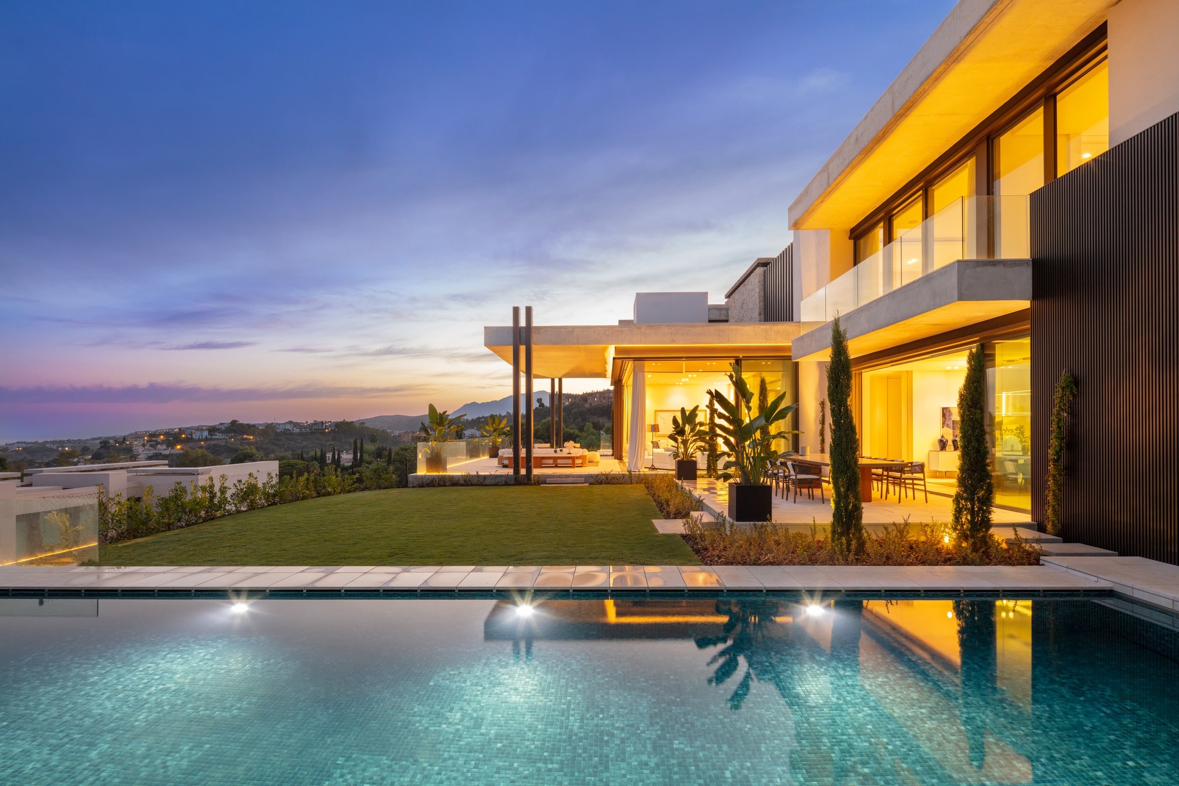 Luxury villa in Marbella at dusk